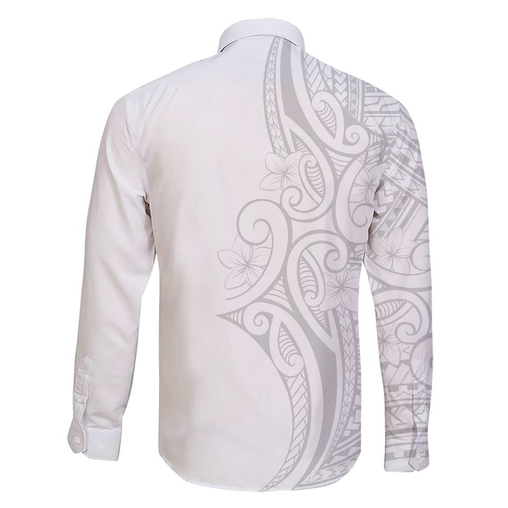 Polynesia White Sunday Family Matching Short Sleeve Bodycon Dress and Hawaiian Shirt Plumeria Polynesian Tribal Grey Color - Polynesian Pride