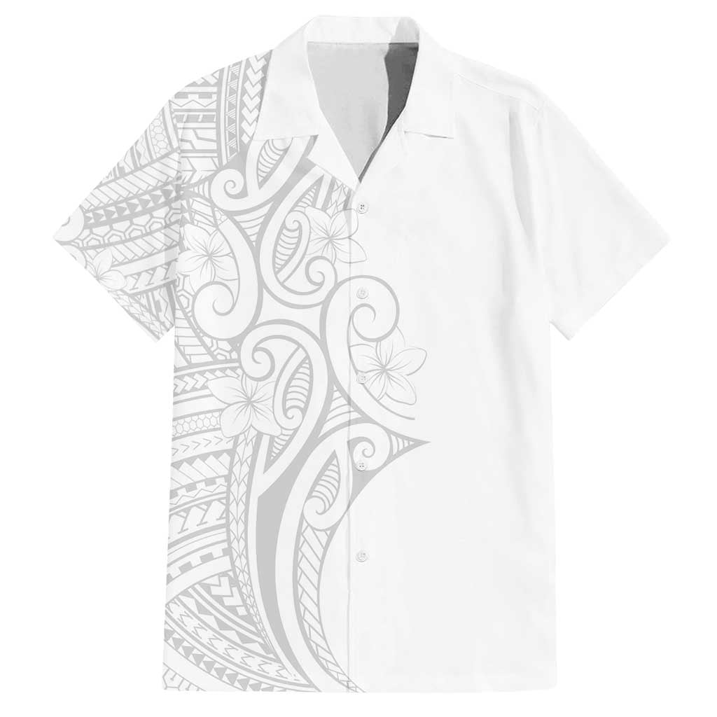 Polynesia White Sunday Family Matching Summer Maxi Dress and Hawaiian Shirt Plumeria Polynesian Tribal Grey Color - Polynesian Pride