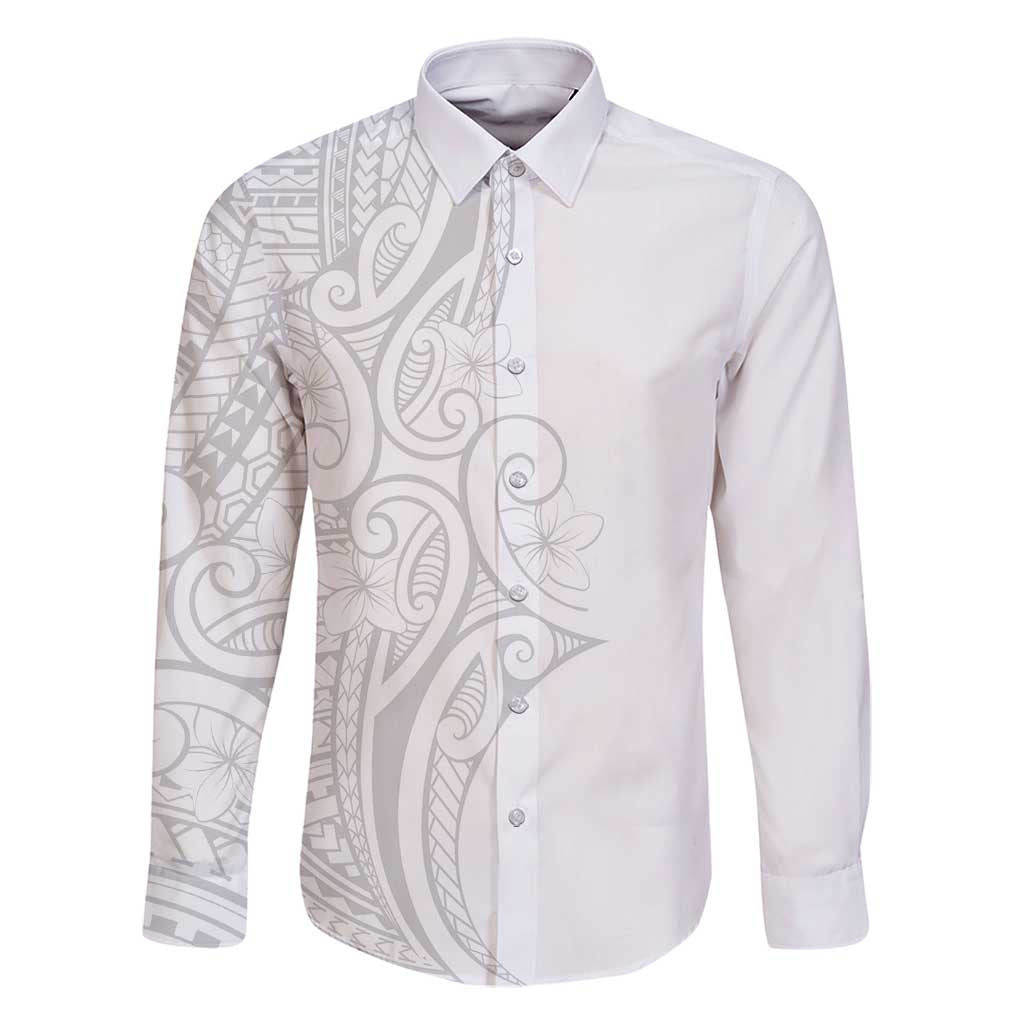 Polynesia White Sunday Family Matching Summer Maxi Dress and Hawaiian Shirt Plumeria Polynesian Tribal Grey Color - Polynesian Pride