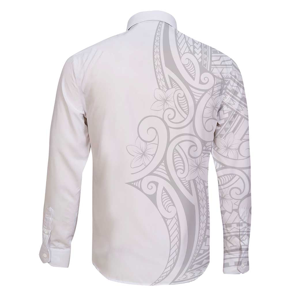 Polynesia White Sunday Family Matching Tank Maxi Dress and Hawaiian Shirt Plumeria Polynesian Tribal Grey Color - Polynesian Pride