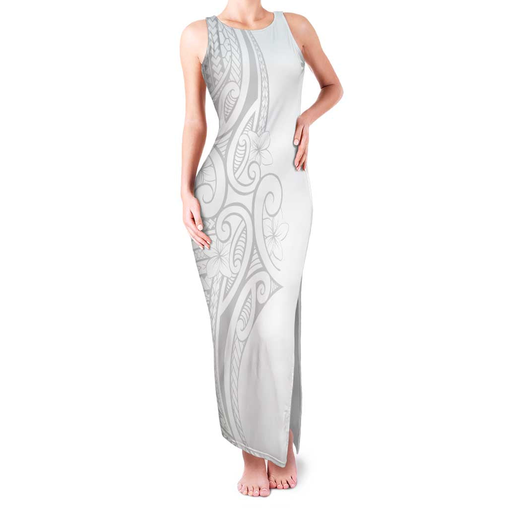 Polynesia White Sunday Family Matching Tank Maxi Dress and Hawaiian Shirt Plumeria Polynesian Tribal Grey Color - Polynesian Pride