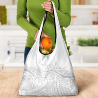 Polynesia White Sunday Grocery Bag Plumeria Polynesian Tribal Grey Color - Polynesian Pride