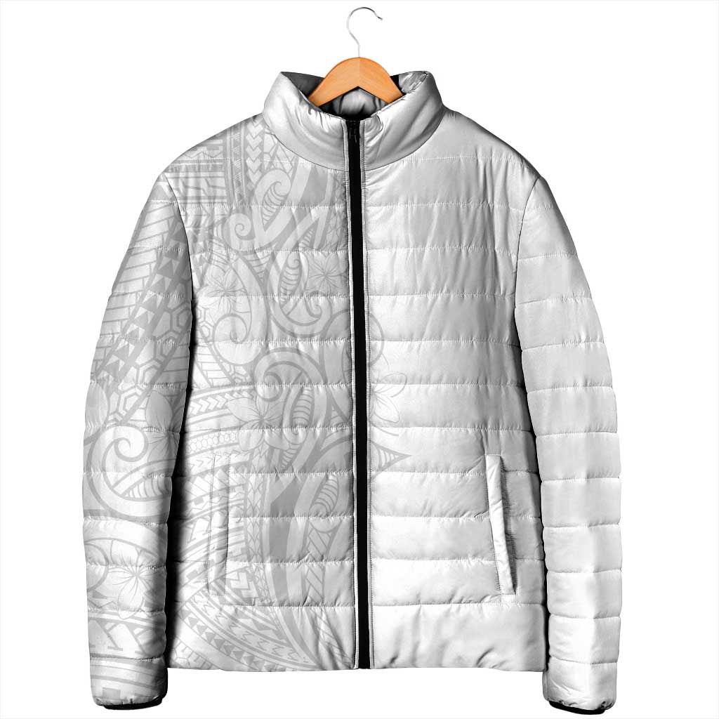 Polynesia White Sunday Padded Jacket Plumeria Polynesian Tribal Grey Color - Polynesian Pride