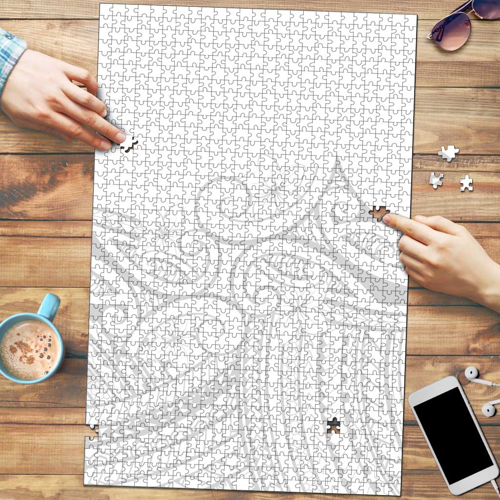 Polynesia White Sunday Puzzle Plumeria Polynesian Tribal Grey Color - Polynesian Pride