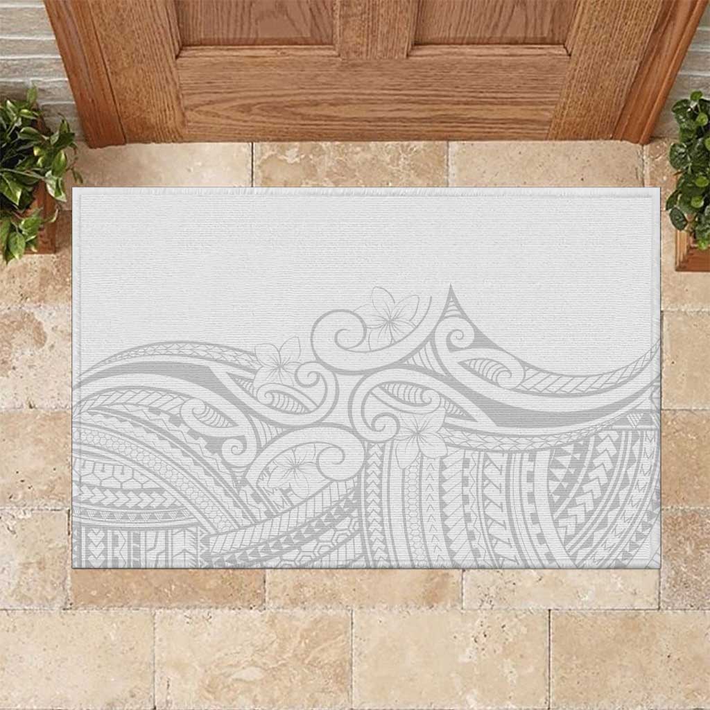 Polynesia White Sunday Rubber Doormat Plumeria Polynesian Tribal Grey Color - Polynesian Pride