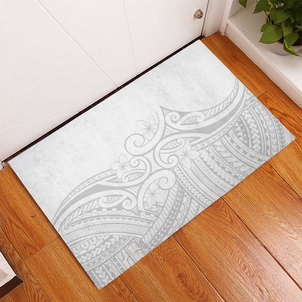 Polynesia White Sunday Rubber Doormat Plumeria Polynesian Tribal Grey Color - Polynesian Pride