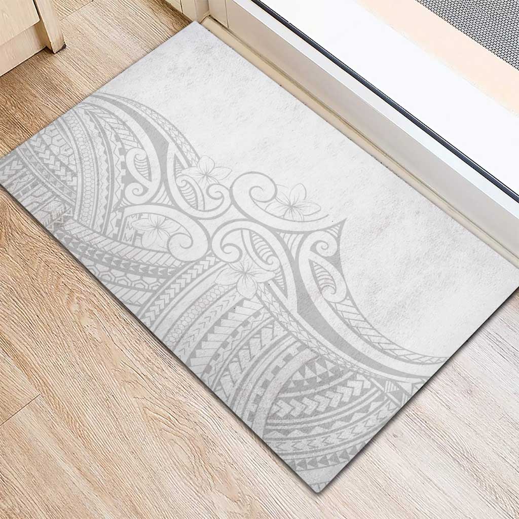 Polynesia White Sunday Rubber Doormat Plumeria Polynesian Tribal Grey Color - Polynesian Pride