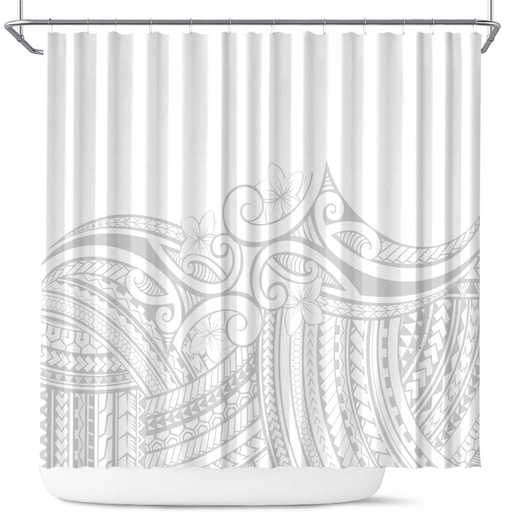 Polynesia White Sunday Shower Curtain Plumeria Polynesian Tribal Grey Color - Polynesian Pride