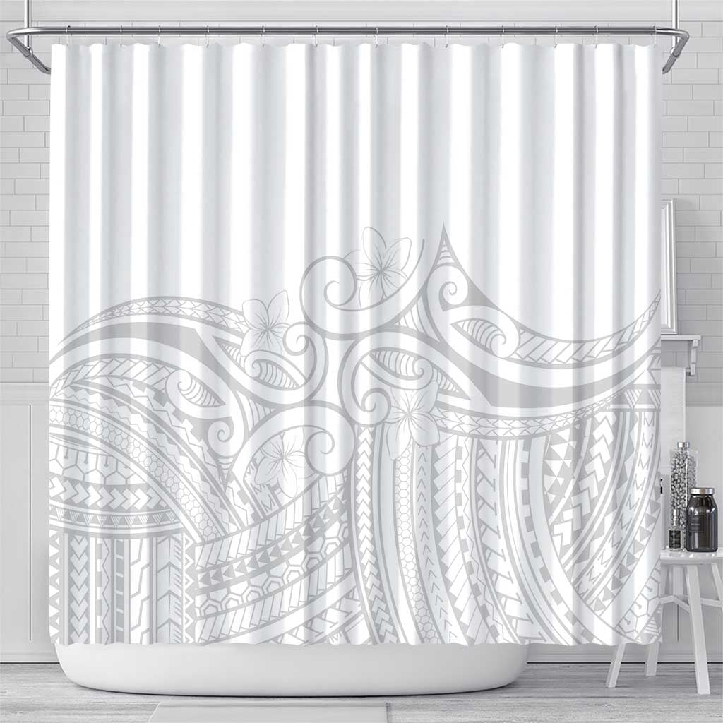 Polynesia White Sunday Shower Curtain Plumeria Polynesian Tribal Grey Color - Polynesian Pride
