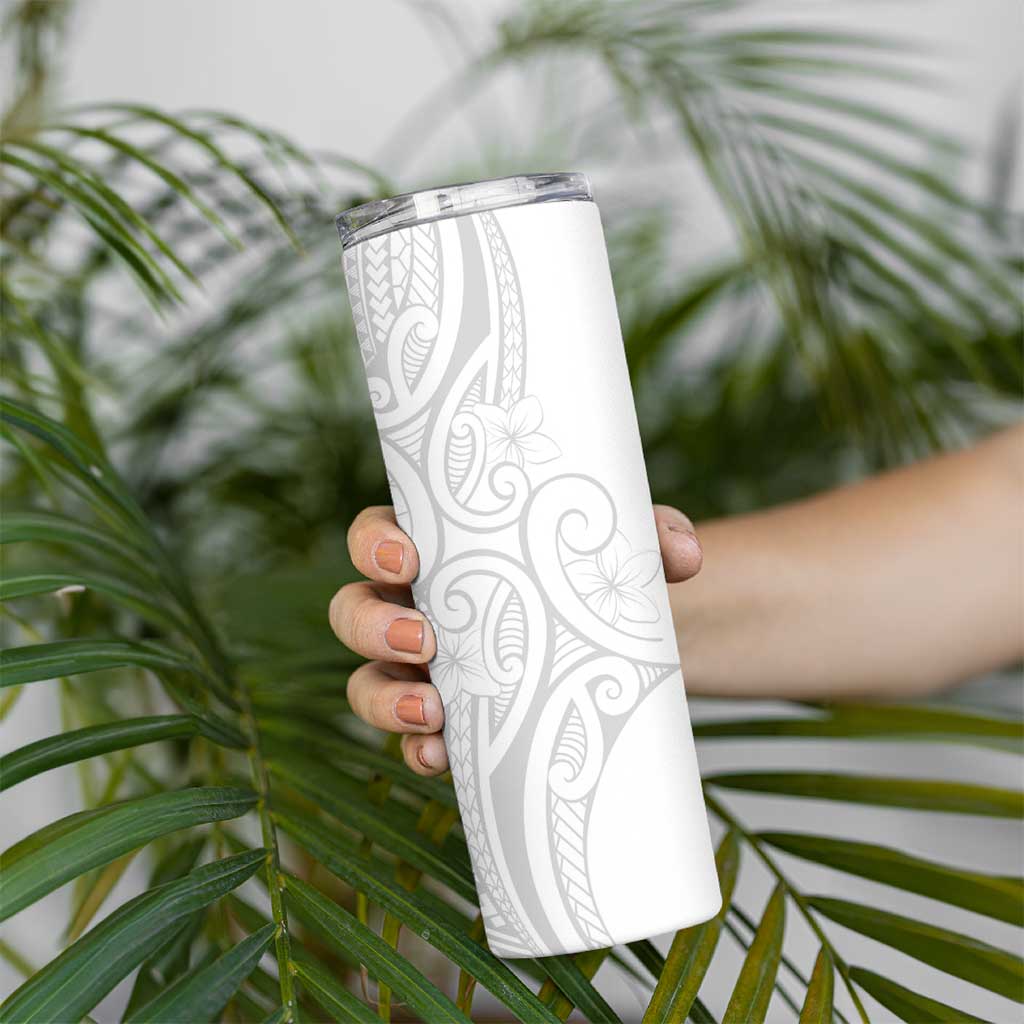 Polynesia White Sunday Skinny Tumbler Plumeria Polynesian Tribal Grey Color - Polynesian Pride