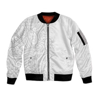 Polynesia White Sunday Sleeve Zip Bomber Jacket Plumeria Polynesian Tribal Grey Color - Polynesian Pride