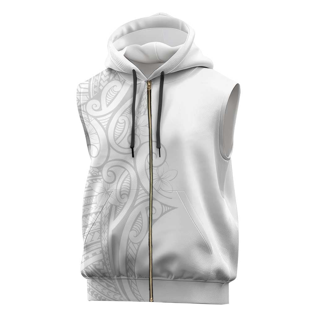 Polynesia White Sunday Sleeveless Zip Hoodie Plumeria Polynesian Tribal Grey Color - Polynesian Pride