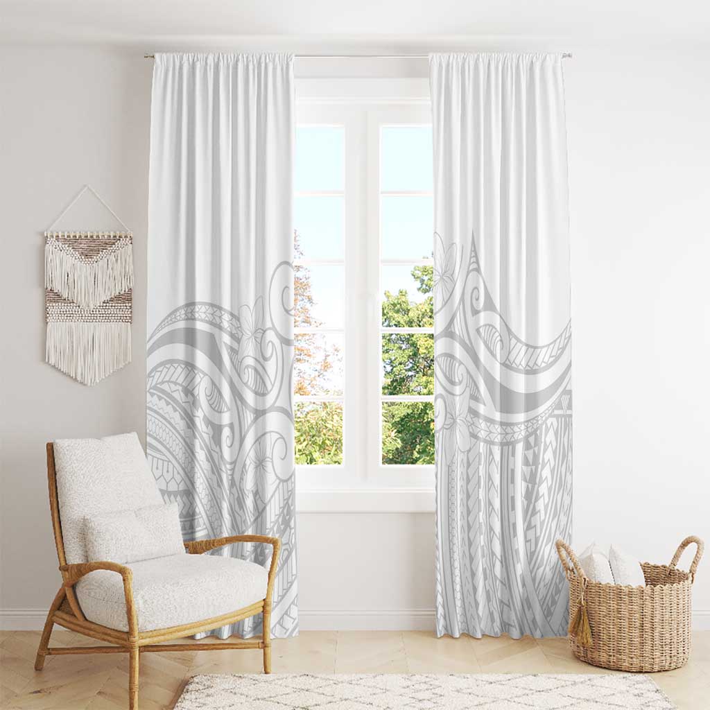 Polynesia White Sunday Window Curtain Plumeria Polynesian Tribal Grey Color - Polynesian Pride