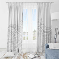 Polynesia White Sunday Window Curtain Plumeria Polynesian Tribal Grey Color - Polynesian Pride