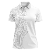 Polynesia White Sunday Women Polo Shirt Plumeria Polynesian Tribal Grey Color - Polynesian Pride