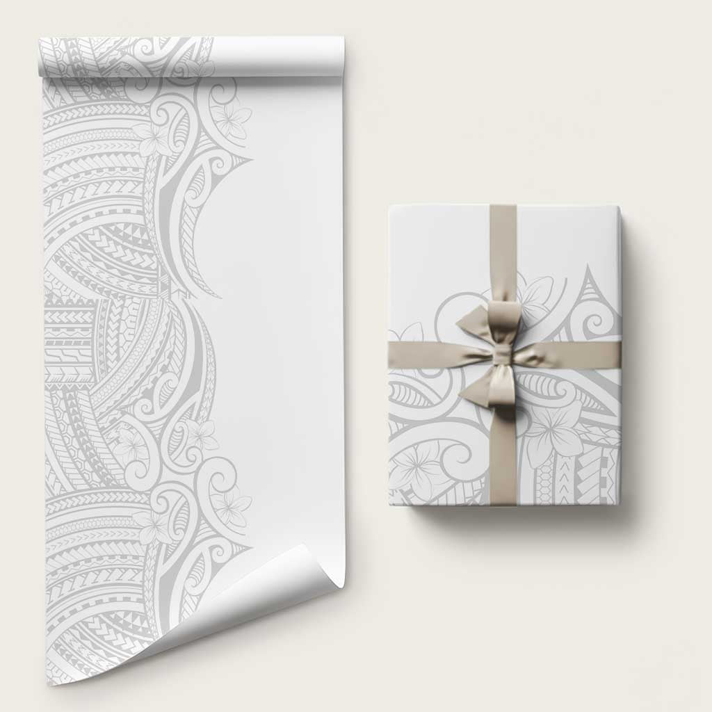Polynesia White Sunday Wrapping Paper Plumeria Polynesian Tribal Grey Color - Polynesian Pride