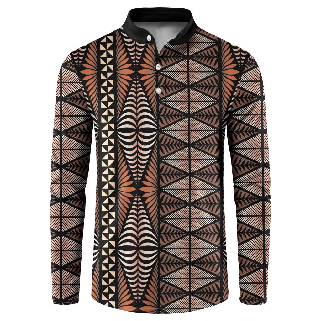 Malo e lelei Tonga Button Sweatshirt Tongan Ngatu Vintage Brown - Polynesian Pride