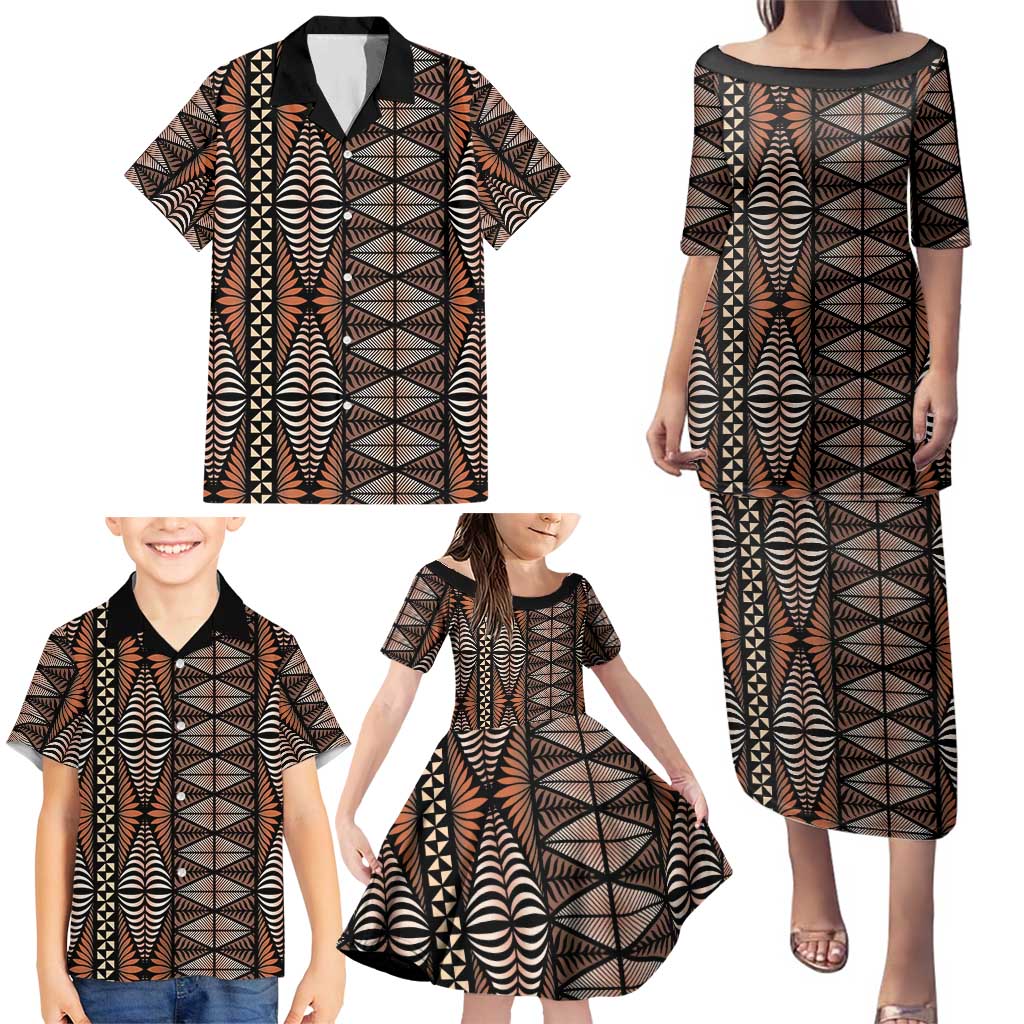 Malo e lelei Tonga Family Matching Puletasi and Hawaiian Shirt Tongan Ngatu Vintage Brown - Polynesian Pride