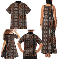 Malo e lelei Tonga Family Matching Tank Maxi Dress and Hawaiian Shirt Tongan Ngatu Vintage Brown - Polynesian Pride