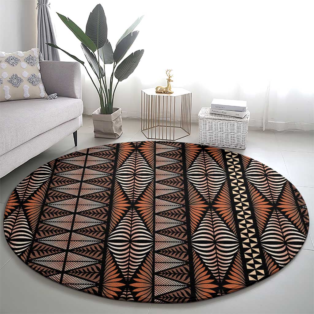 Malo e lelei Tonga Round Carpet Tongan Ngatu Vintage Brown - Polynesian Pride