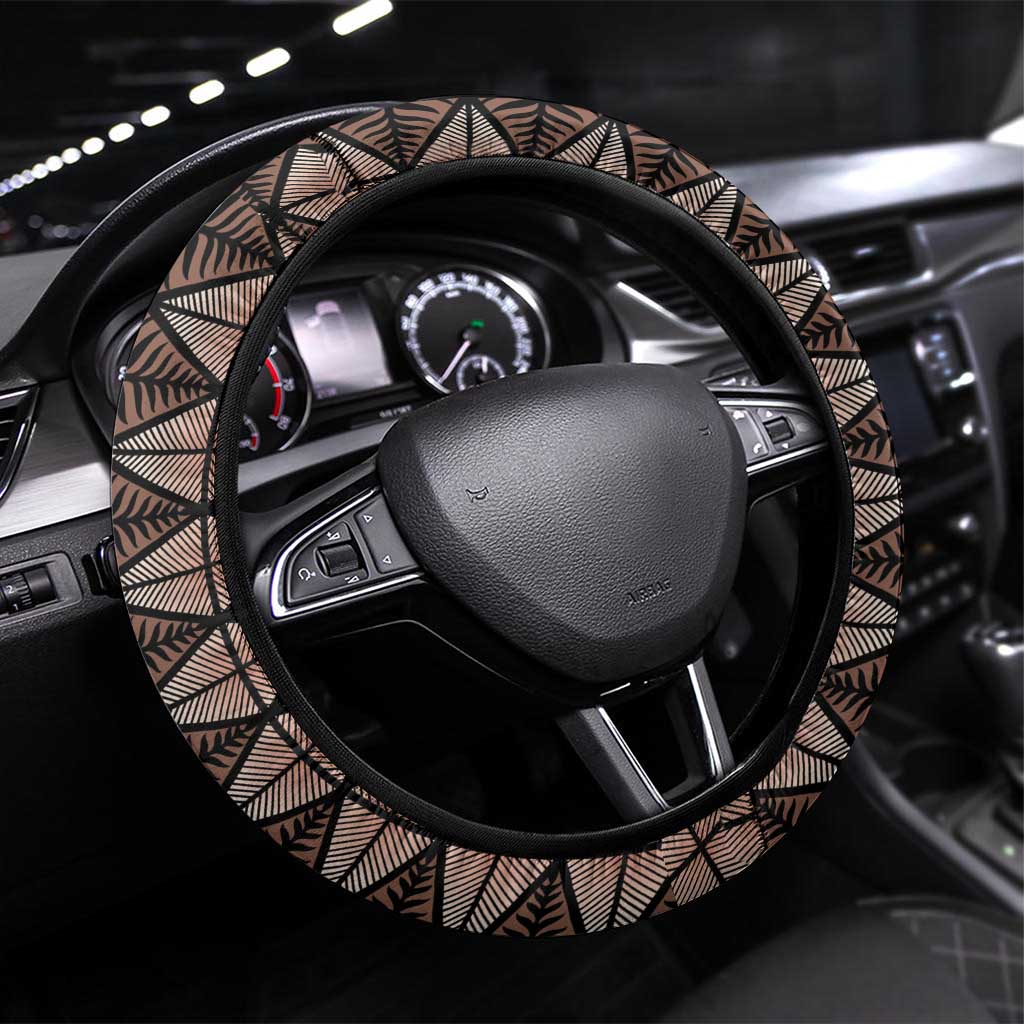 Malo e lelei Tonga Steering Wheel Cover Tongan Ngatu Vintage Brown - Polynesian Pride