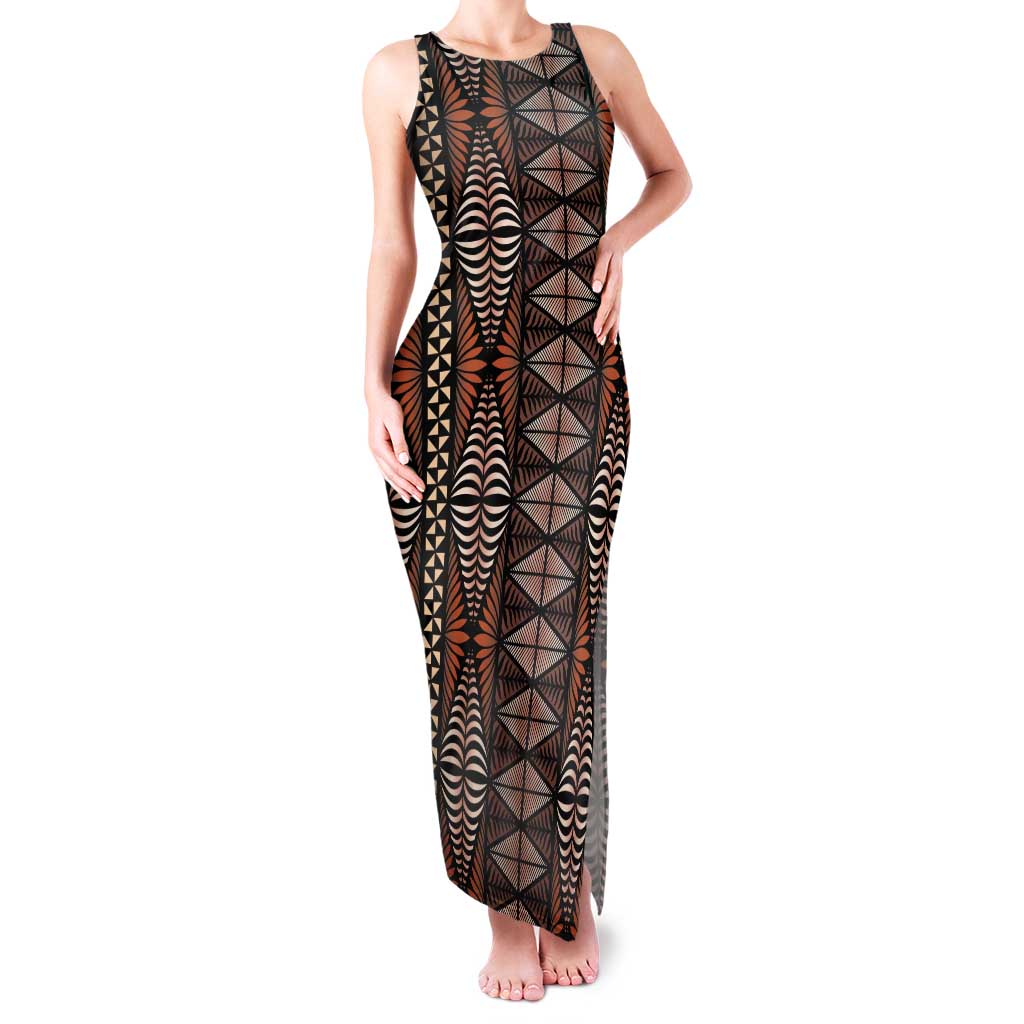 Malo e lelei Tonga Tank Maxi Dress Tongan Ngatu Vintage Brown - Polynesian Pride