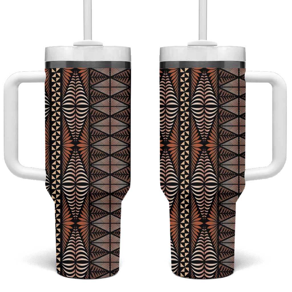 Malo e lelei Tonga Tumbler With Handle Tongan Ngatu Vintage Brown - Polynesian Pride