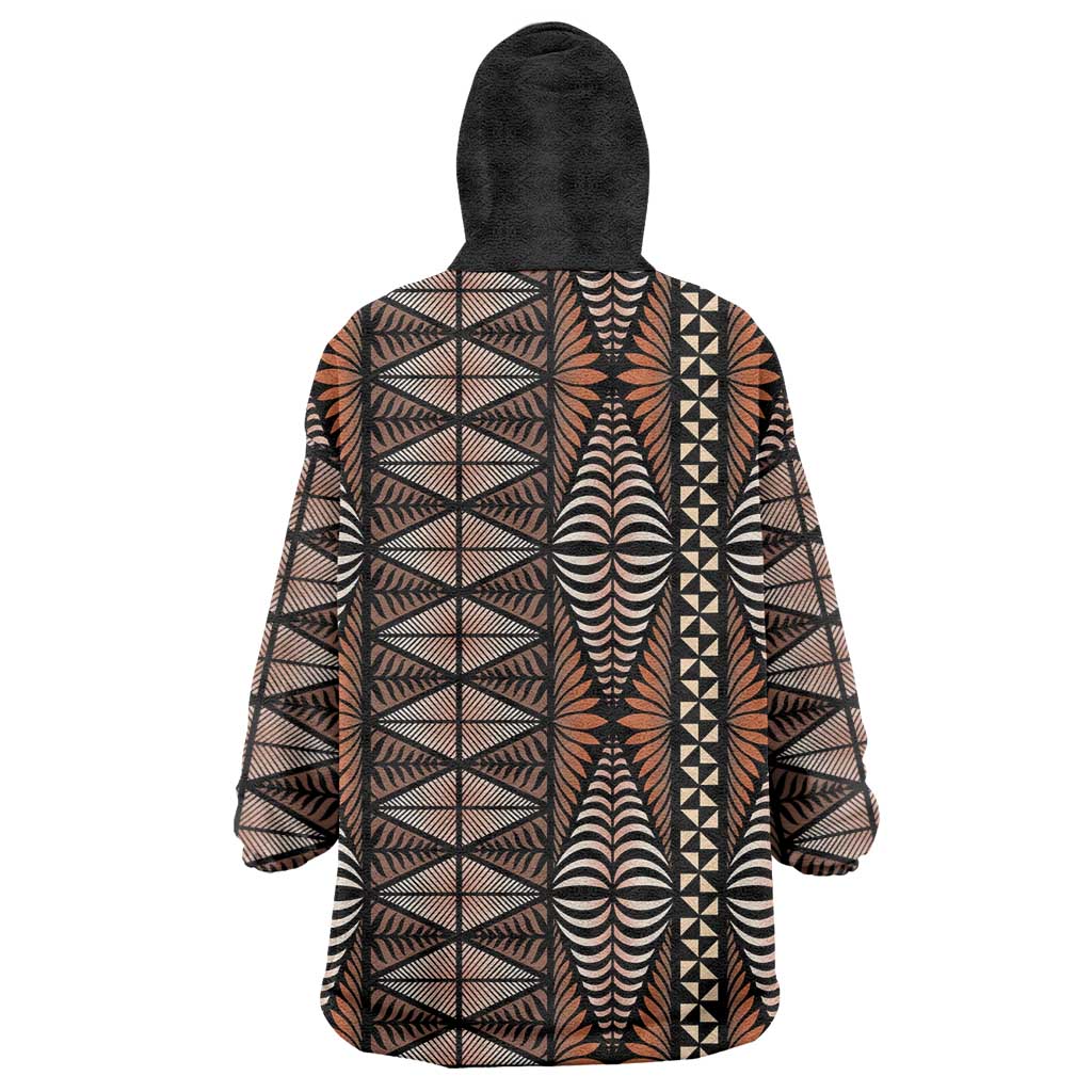 Malo e lelei Tonga Wearable Blanket Hoodie Tongan Ngatu Vintage Brown - Polynesian Pride