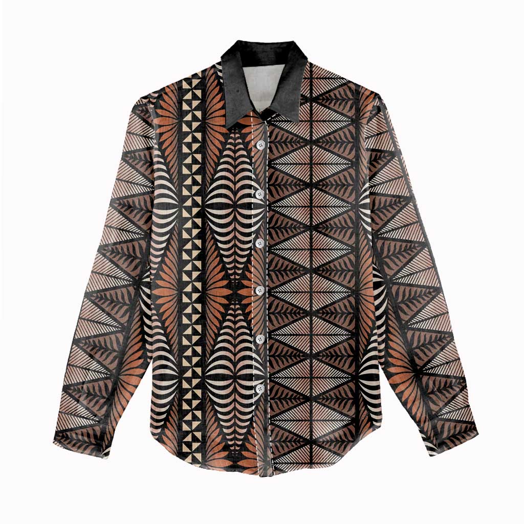 Malo e lelei Tonga Women Casual Shirt Tongan Ngatu Vintage Brown - Polynesian Pride