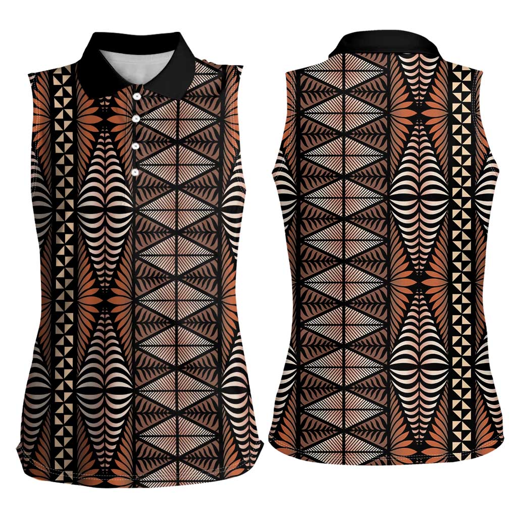 Malo e lelei Tonga Women Sleeveless Polo Shirt Tongan Ngatu Vintage Brown - Polynesian Pride