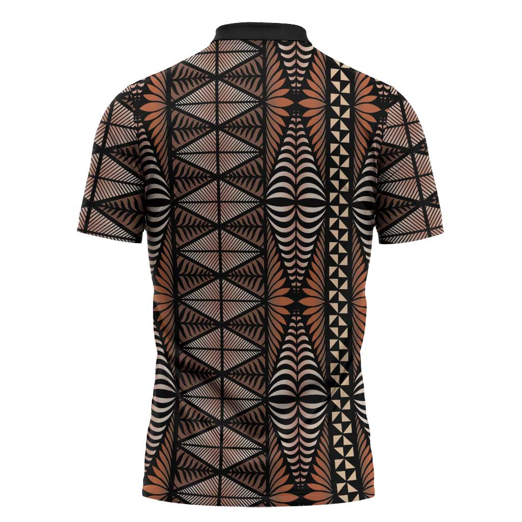Malo e lelei Tonga Zipper Polo Shirt Tongan Ngatu Vintage Brown - Polynesian Pride