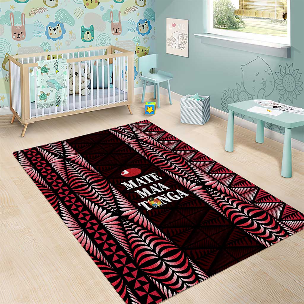 Tonga Rugby Area Rug 2025 Mate Maa Tonga Ngatu Motif - Polynesian Pride