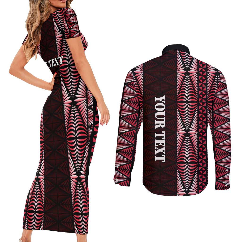 Tonga Rugby Personalised Couples Matching Short Sleeve Bodycon Dress and Long Sleeve Button Shirt 2025 Mate Maa Tonga Ngatu Motif - Polynesian Pride