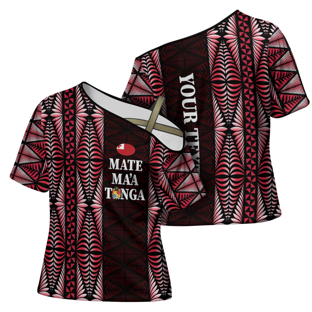 Tonga Rugby Personalised Cross Shoulder Shirt 2025 Mate Maa Tonga Ngatu Motif - Polynesian Pride