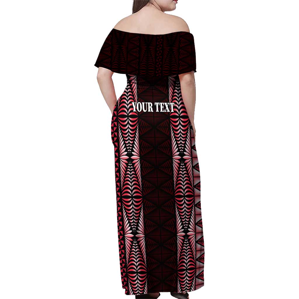Tonga Rugby Personalised Family Matching Off Shoulder Maxi Dress and Hawaiian Shirt 2025 Mate Maa Tonga Ngatu Motif - Polynesian Pride