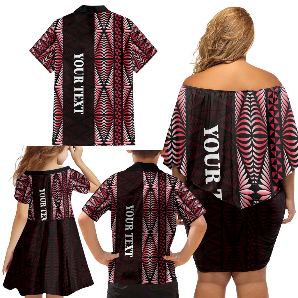 Tonga Rugby Personalised Family Matching Off Shoulder Short Dress and Hawaiian Shirt 2025 Mate Maa Tonga Ngatu Motif - Polynesian Pride