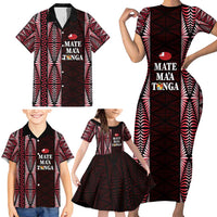Tonga Rugby Personalised Family Matching Short Sleeve Bodycon Dress and Hawaiian Shirt 2025 Mate Maa Tonga Ngatu Motif - Polynesian Pride