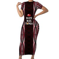 Tonga Rugby Personalised Family Matching Short Sleeve Bodycon Dress and Hawaiian Shirt 2025 Mate Maa Tonga Ngatu Motif - Polynesian Pride