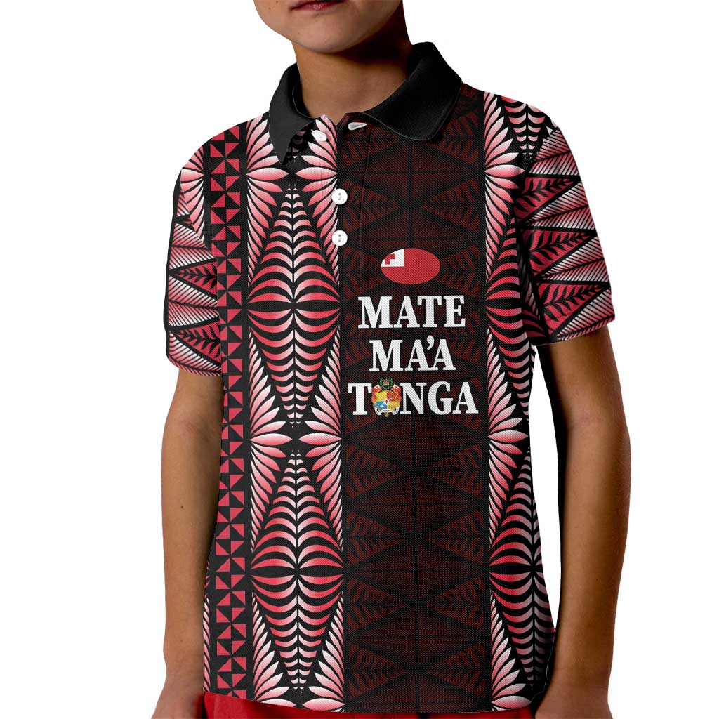 Tonga Rugby Personalised Kid Polo Shirt 2025 Mate Maa Tonga Ngatu Motif - Polynesian Pride