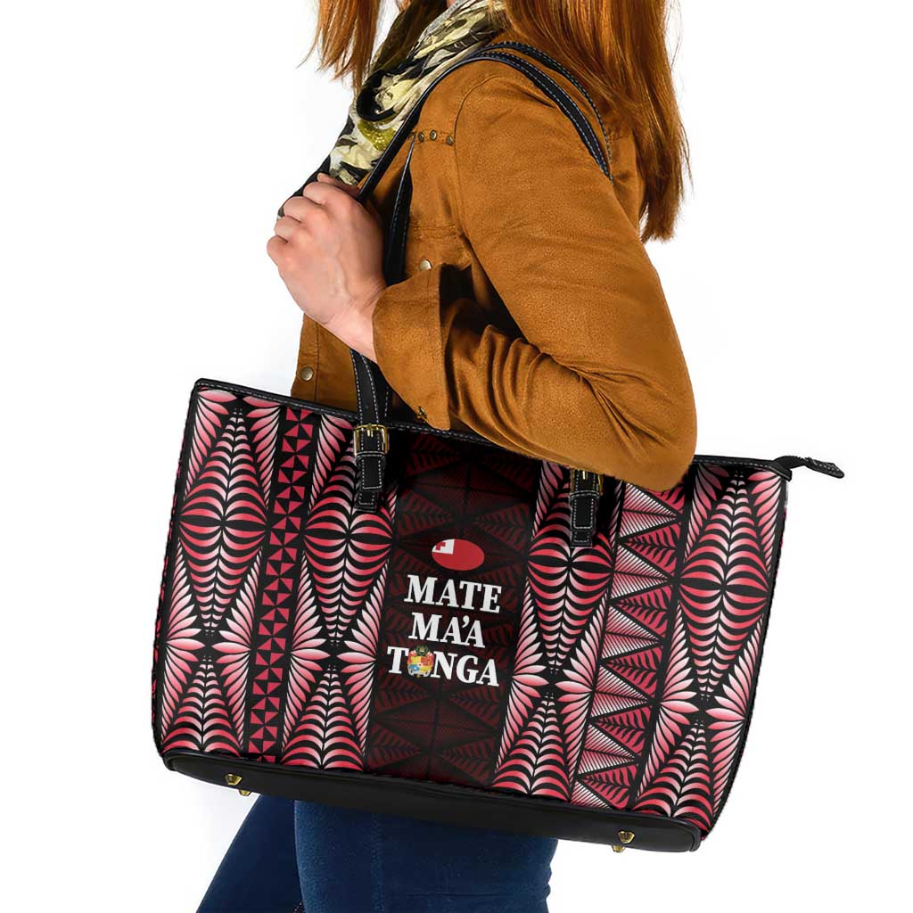 Tonga Rugby Leather Tote Bag 2025 Mate Maa Tonga Ngatu Motif - Polynesian Pride