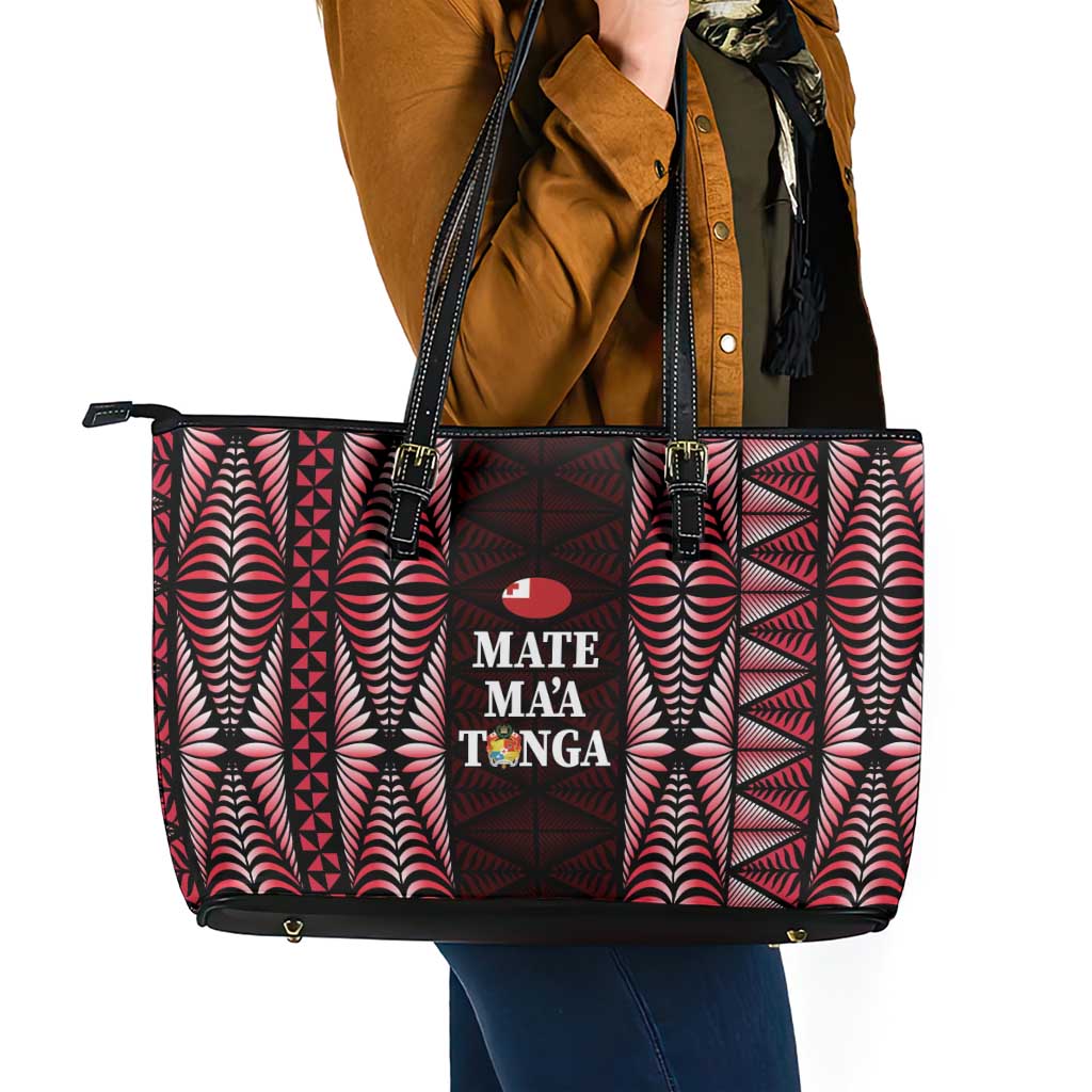 Tonga Rugby Leather Tote Bag 2025 Mate Maa Tonga Ngatu Motif - Polynesian Pride