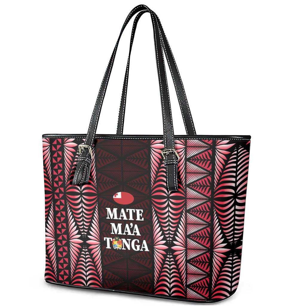 Tonga Rugby Leather Tote Bag 2025 Mate Maa Tonga Ngatu Motif - Polynesian Pride