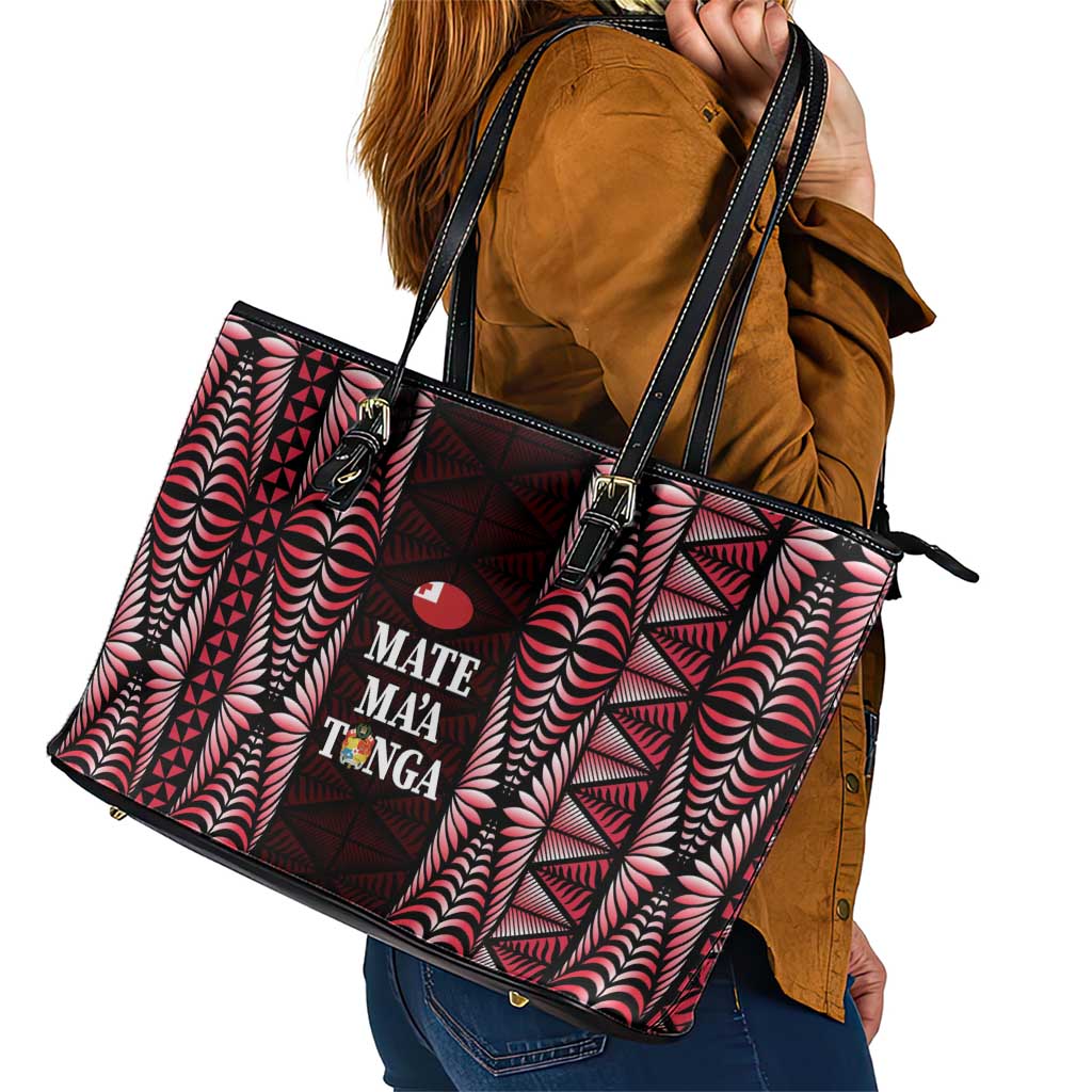 Tonga Rugby Leather Tote Bag 2025 Mate Maa Tonga Ngatu Motif - Polynesian Pride
