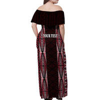 Tonga Rugby Personalised Off Shoulder Maxi Dress 2025 Mate Maa Tonga Ngatu Motif - Polynesian Pride