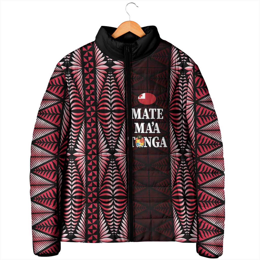 Tonga Rugby Personalised Padded Jacket 2025 Mate Maa Tonga Ngatu Motif - Polynesian Pride