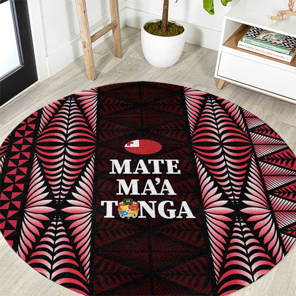 Tonga Rugby Round Carpet 2025 Mate Maa Tonga Ngatu Motif - Polynesian Pride