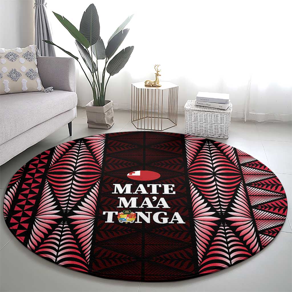 Tonga Rugby Round Carpet 2025 Mate Maa Tonga Ngatu Motif - Polynesian Pride
