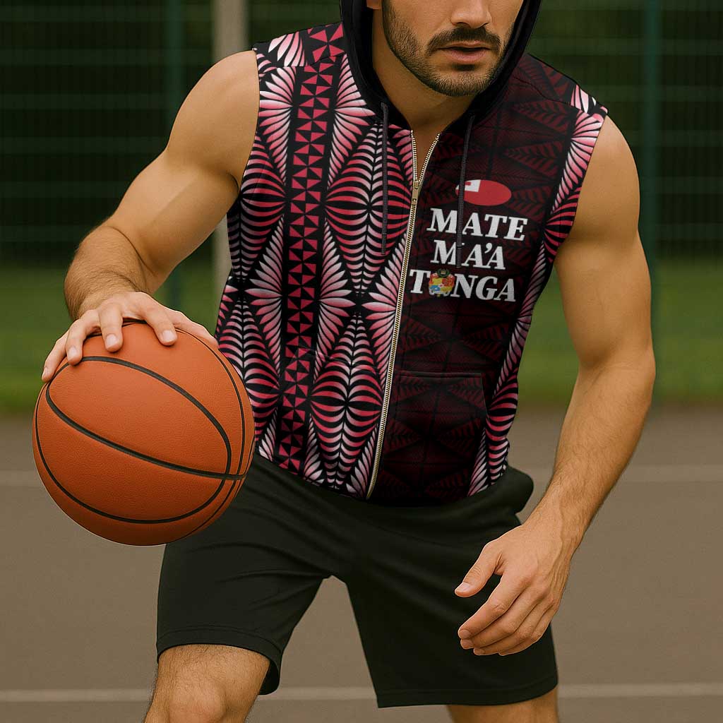 Tonga Rugby Personalised Sleeveless Zip Hoodie 2025 Mate Maa Tonga Ngatu Motif - Polynesian Pride