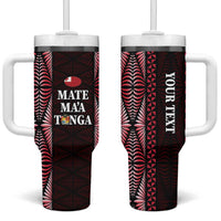 Tonga Rugby Personalised Tumbler With Handle 2025 Mate Maa Tonga Ngatu Motif - Polynesian Pride