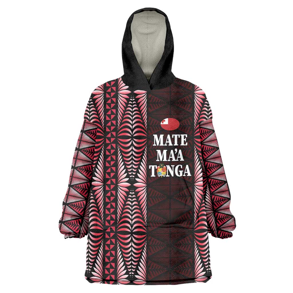 Tonga Rugby Personalised Wearable Blanket Hoodie 2025 Mate Maa Tonga Ngatu Motif - Polynesian Pride